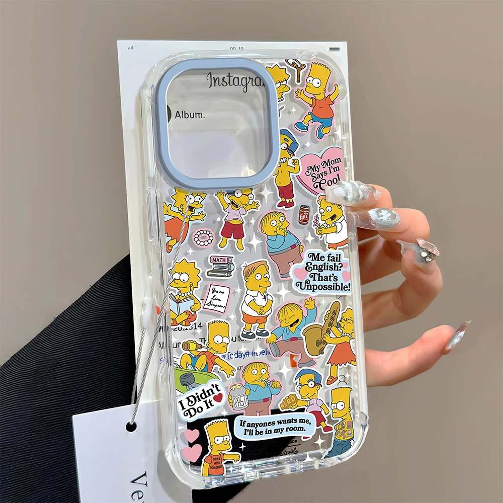 Cartoon cute simpsons Phone Case For iPhone 16e 15 14 13 12 11 Mini Pro Max X XR XSMax 7 8 Plus Transparent Soft TPU Back Cover