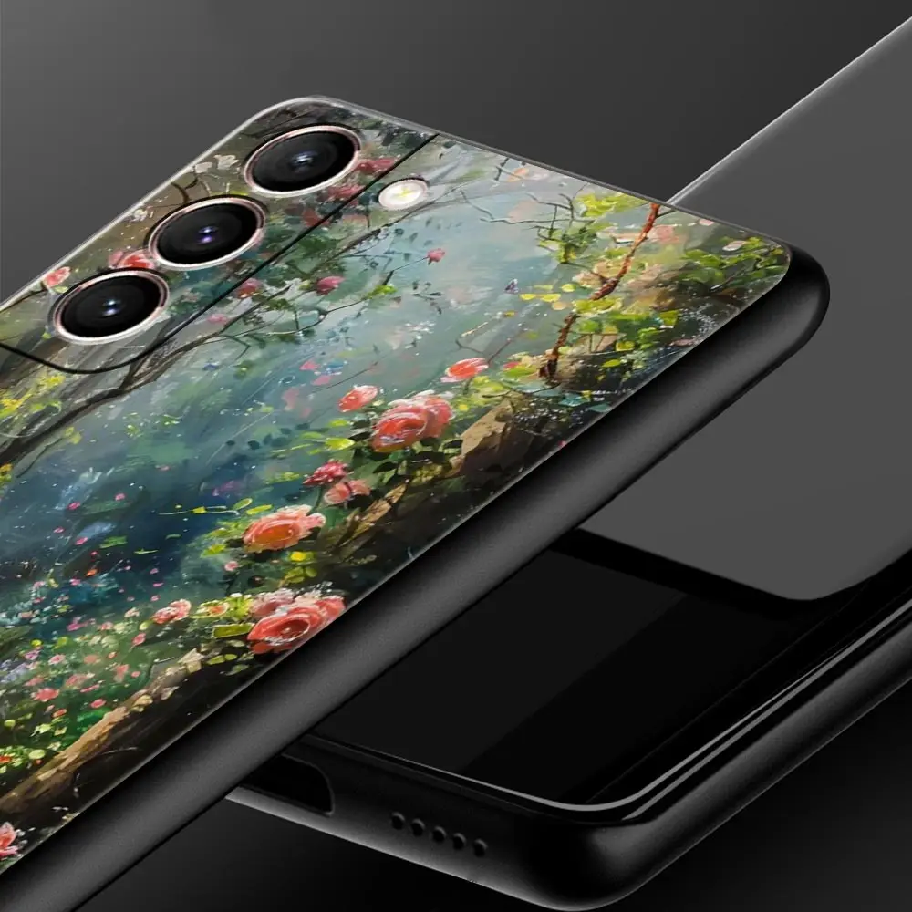Oil Painting Of Flowers Phone Case For Samsung Galaxy S25 S24 S23 S22 S20 Ultra S21 FE 5G S10 Plus S10E Soft TPU Cover