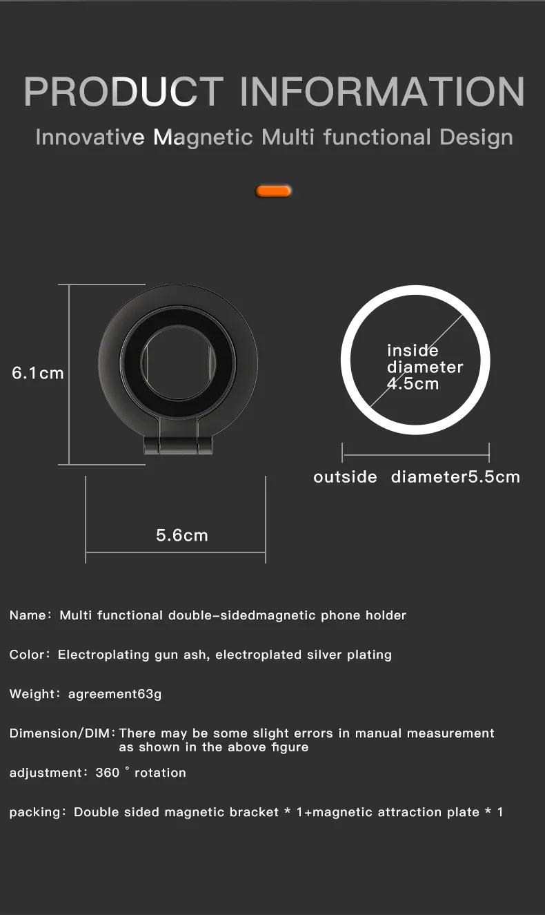 For MagSafe Double Sided Magnetic Phone Ring Holder Portable Folding Cellphone Stand Accessory Grip Bracket Support for IPhone16