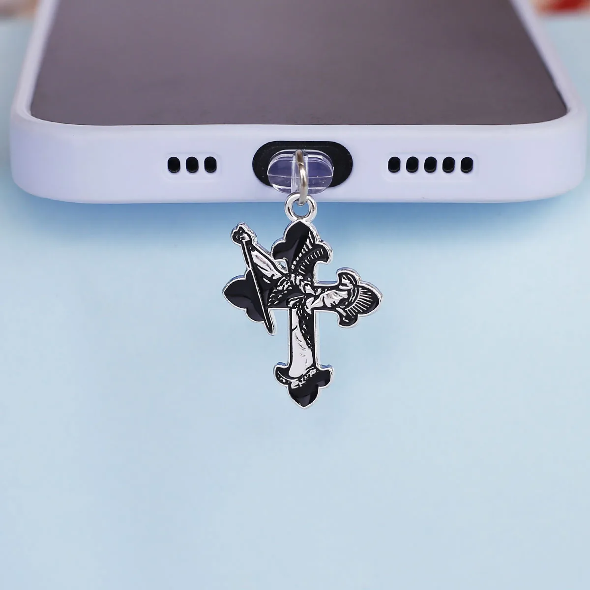 Mobile Phone Dust Plug Pendant Accessories Decoration Heart-shaped Double Snake Love Skull Cross For Iphone Type-c Port