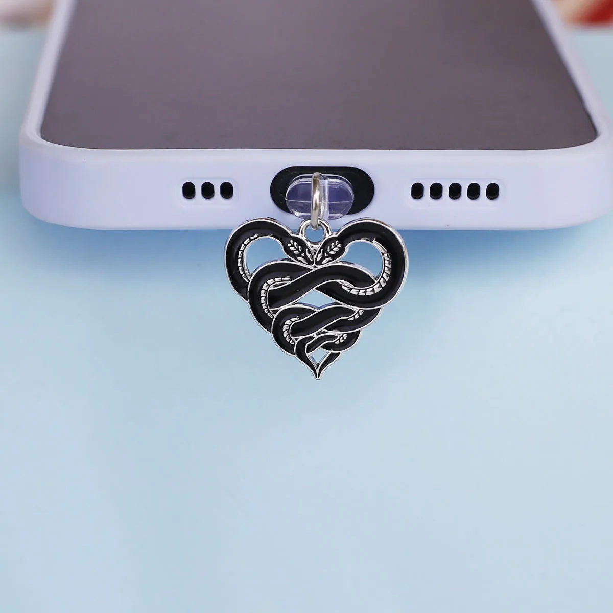 Mobile Phone Dust Plug Pendant Accessories Decoration Heart-shaped Double Snake Love Skull Cross For Iphone Type-c Port