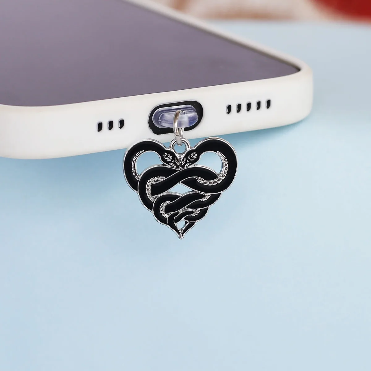 Mobile Phone Dust Plug Pendant Accessories Decoration Heart-shaped Double Snake Love Skull Cross For Iphone Type-c Port