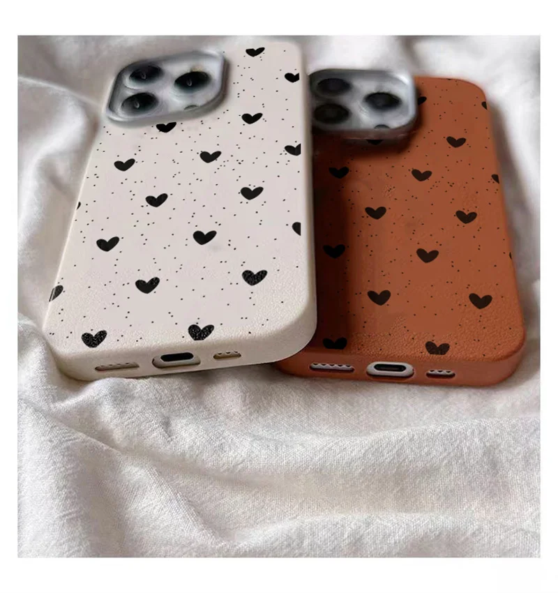 Cool Black Little Heart Leather Texture Phone Case for Xiaomi Redmi Note 14 13 12 11 10 Pro Plus 12S 11S Redmi 12 13C 14C Cover