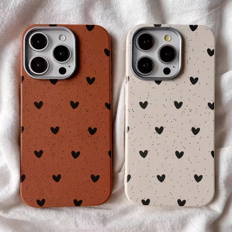 Cool Black Little Heart Leather Texture Phone Case for Xiaomi Redmi Note 14 13 12 11 10 Pro Plus 12S 11S Redmi 12 13C 14C Cover