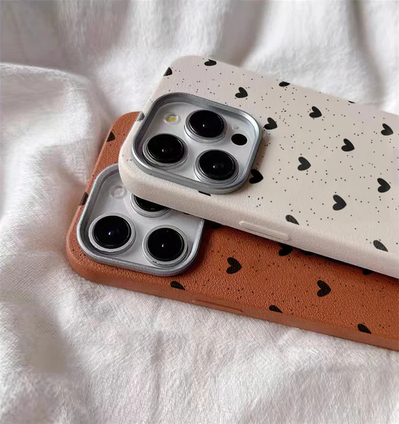 Cool Black Little Heart Leather Texture Phone Case for Xiaomi Redmi Note 14 13 12 11 10 Pro Plus 12S 11S Redmi 12 13C 14C Cover