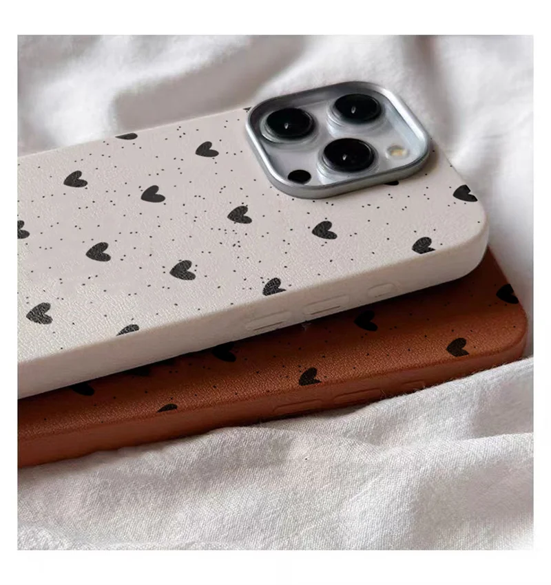 Cool Black Little Heart Leather Texture Phone Case for Xiaomi Redmi Note 14 13 12 11 10 Pro Plus 12S 11S Redmi 12 13C 14C Cover