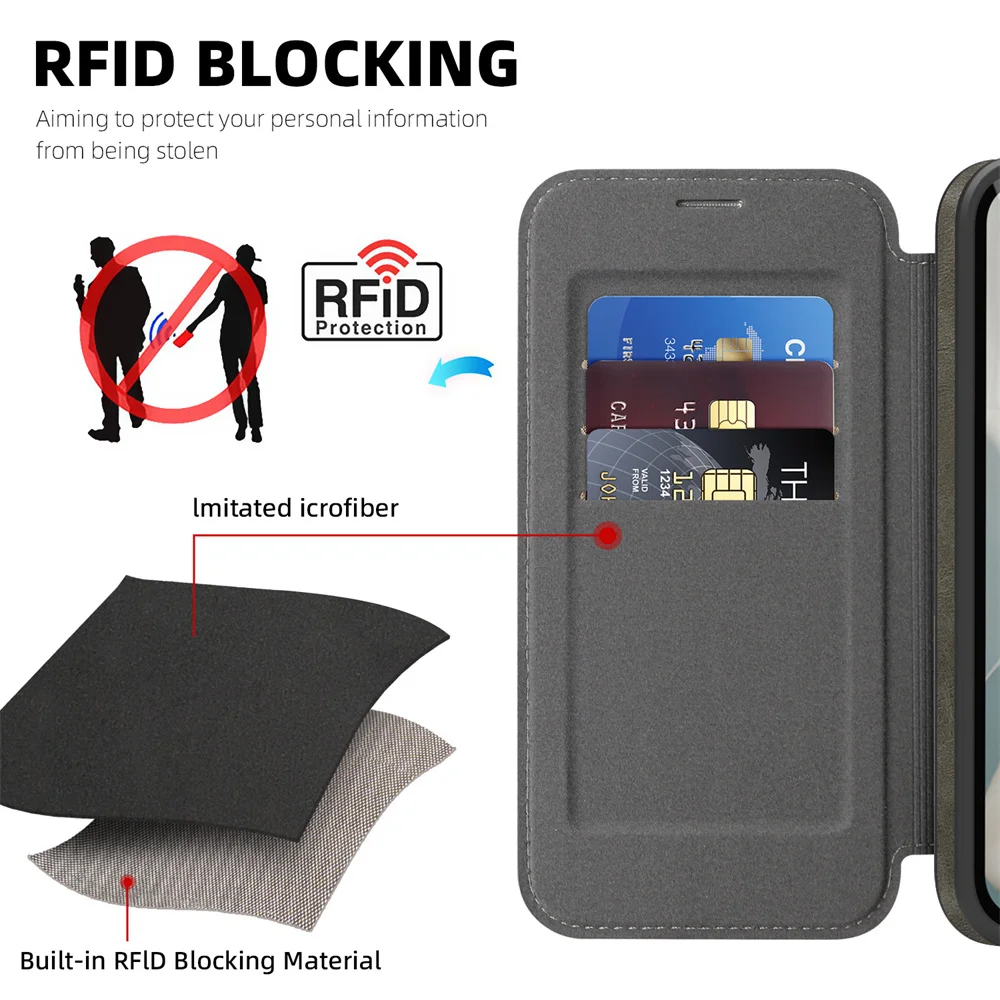 Luxury Flip Magnetic Slot Card Holder Leather Magnet Phone Case For Google Pixel 11 10 8 9 Pro XL 9A Solid Color Business Cover