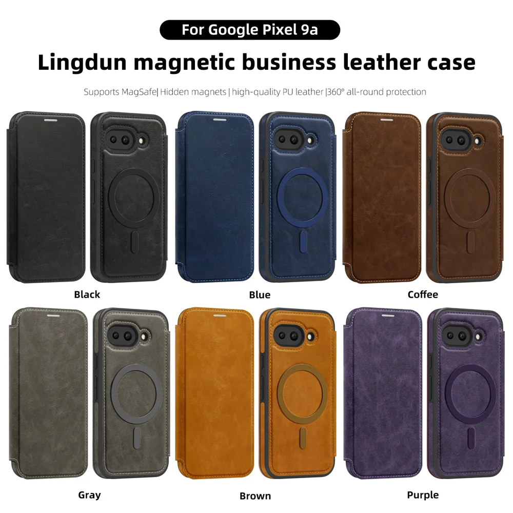 Luxury Flip Magnetic Slot Card Holder Leather Magnet Phone Case For Google Pixel 11 10 8 9 Pro XL 9A Solid Color Business Cover