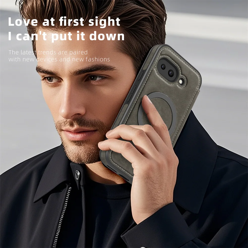 Luxury Flip Magnetic Slot Card Holder Leather Magnet Phone Case For Google Pixel 11 10 8 9 Pro XL 9A Solid Color Business Cover