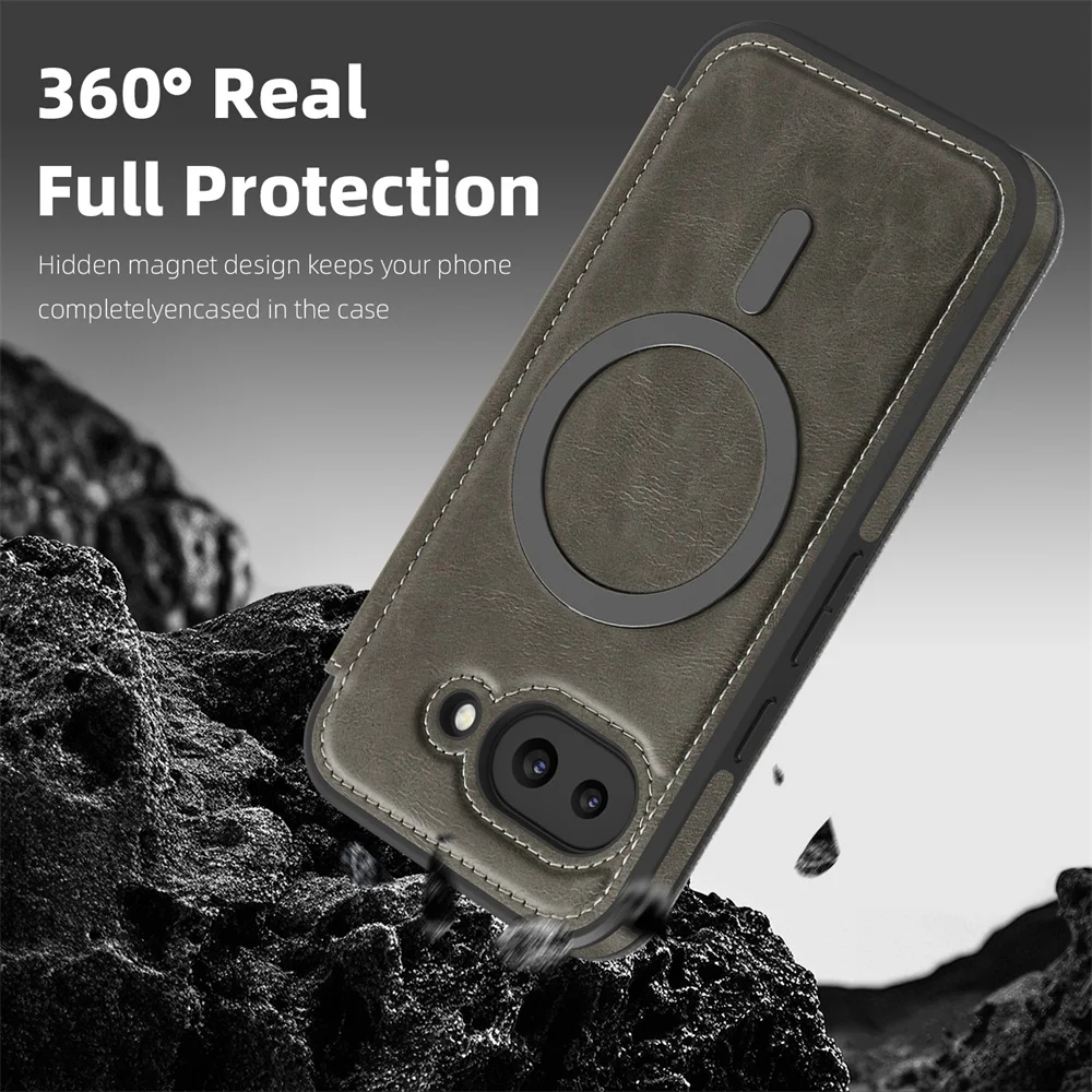 Luxury Flip Magnetic Slot Card Holder Leather Magnet Phone Case For Google Pixel 11 10 8 9 Pro XL 9A Solid Color Business Cover