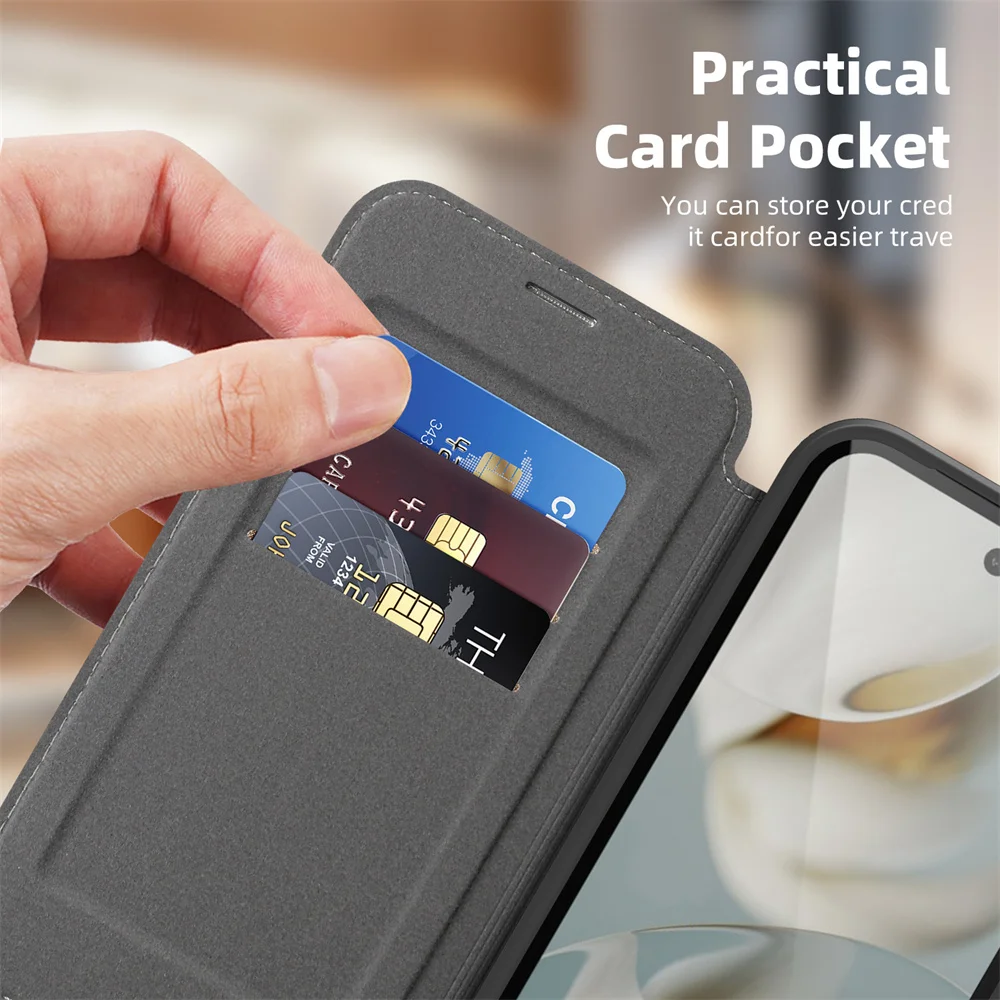 Luxury Flip Magnetic Slot Card Holder Leather Magnet Phone Case For Google Pixel 11 10 8 9 Pro XL 9A Solid Color Business Cover