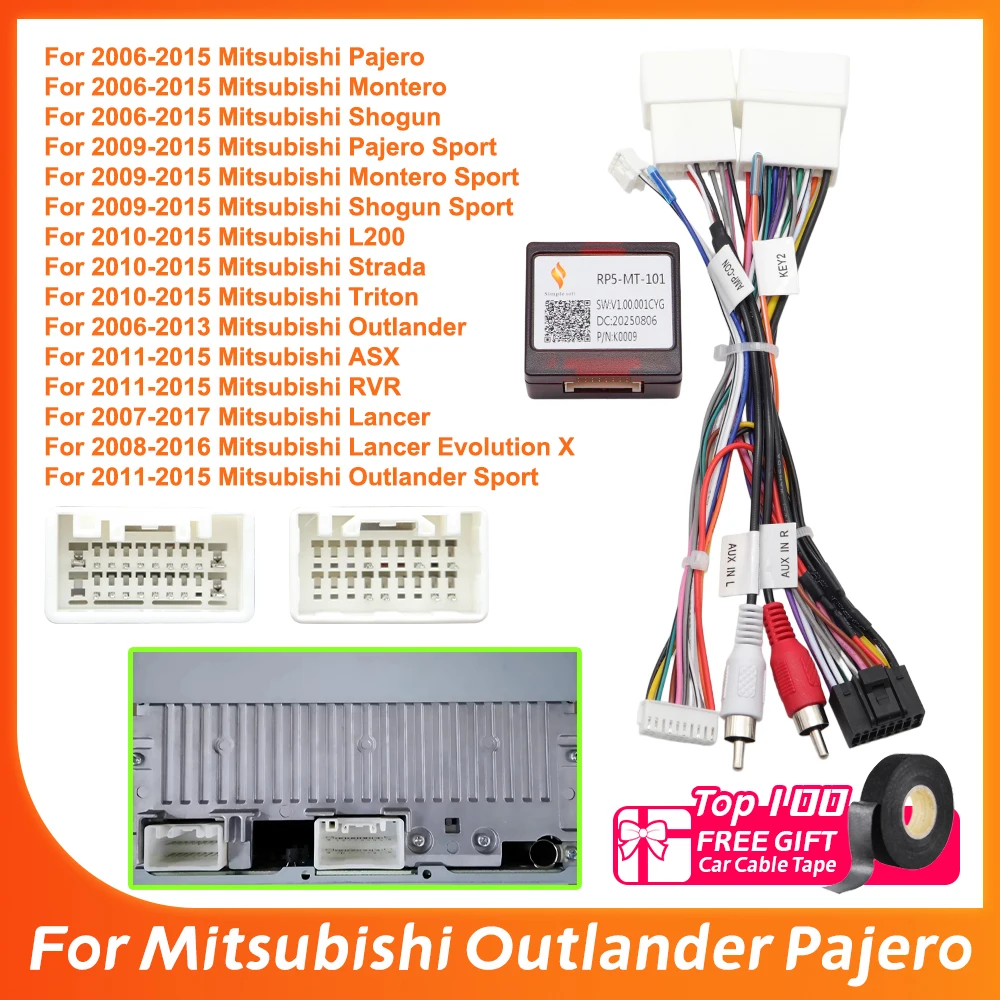 Car 16pin Audio Wiring Harness Canbus Decoder Box RP5-MT-101 for Mitsubishi Outlander Pajero Stereo Installation Wire Adapter