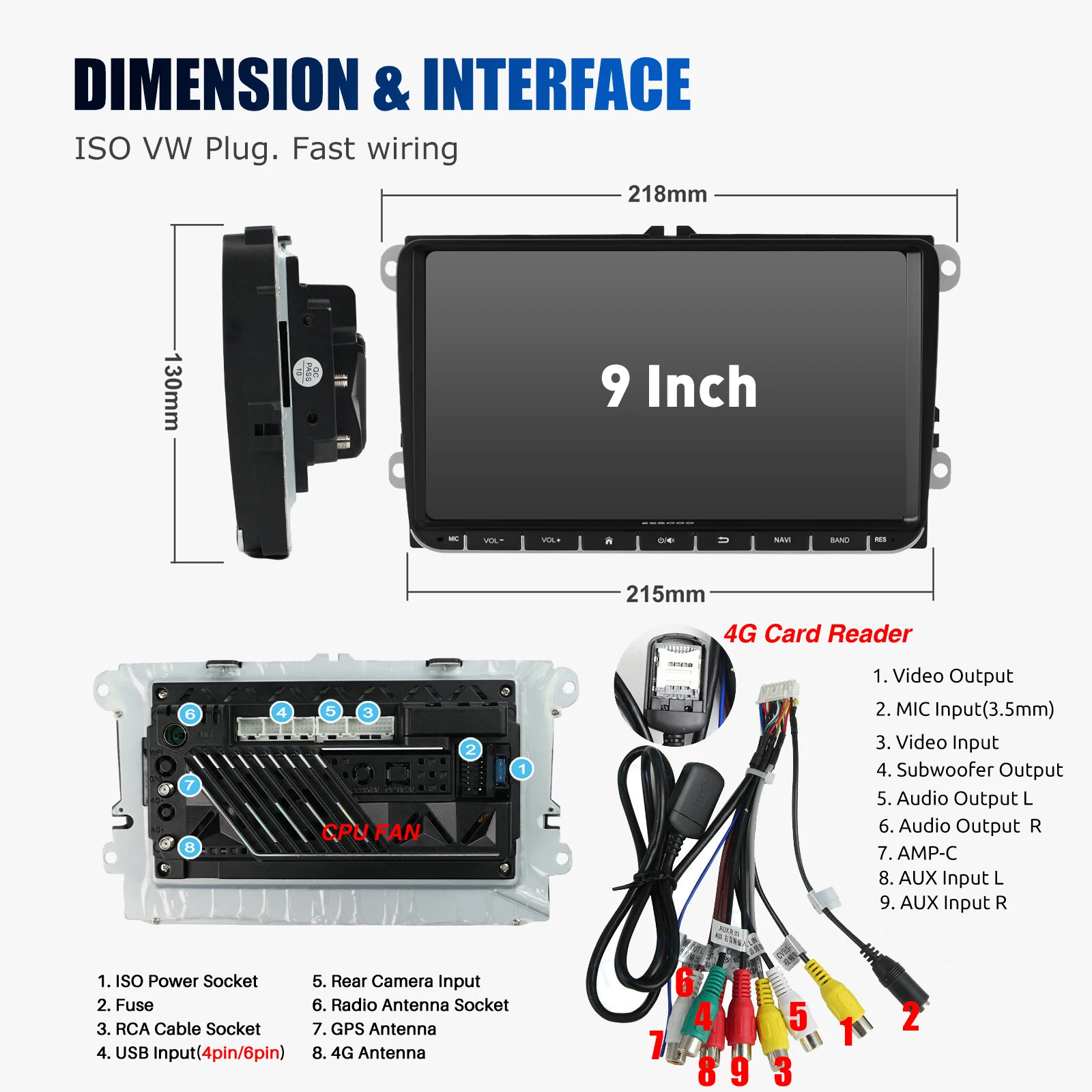 ESSGOO 2 Din Android Car Radio 9 Inch Carplay RDS AM FM Bluetooth WiFi Multimedia Autoradio For VW Volkswagen Passat B6 B7 Skoda