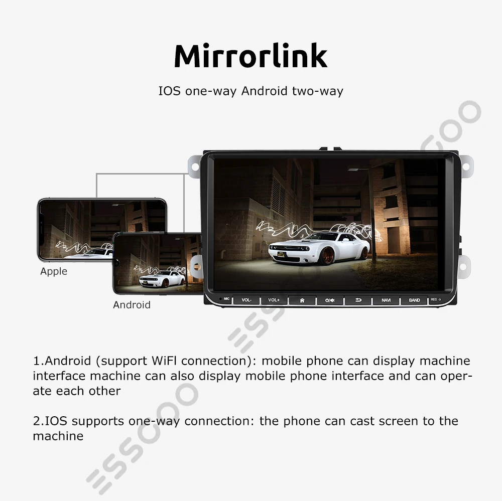 ESSGOO 2 Din Android Car Radio 9 Inch Carplay RDS AM FM Bluetooth WiFi Multimedia Autoradio For VW Volkswagen Passat B6 B7 Skoda