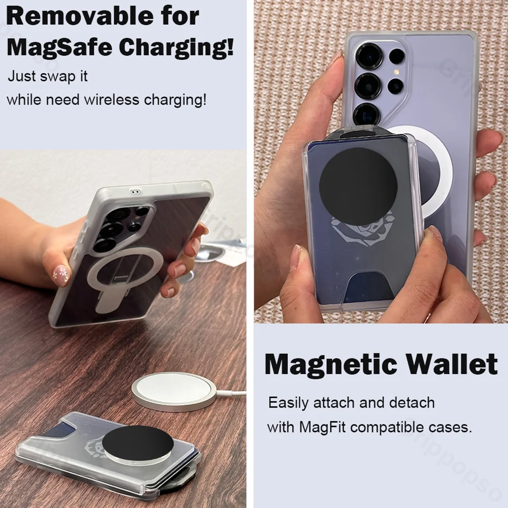 Grippopso Upgrade Cellphone Magnetic Card Holder Tok For Samsung For IPhone 14 12 13 15 16 Pro Max 15Plus Bank ID Card