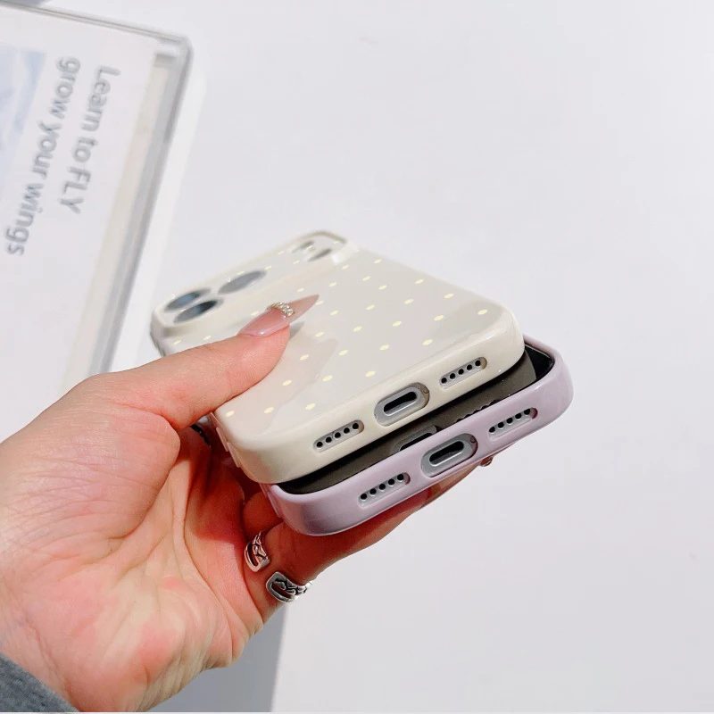 Simple Polka Dot Phone Case For iPhone 17 Pro 16 Plus 15 pro 14 13 Pro Max 12 11 Heart Side Shockproof Soft TPU Cute Girly Cover