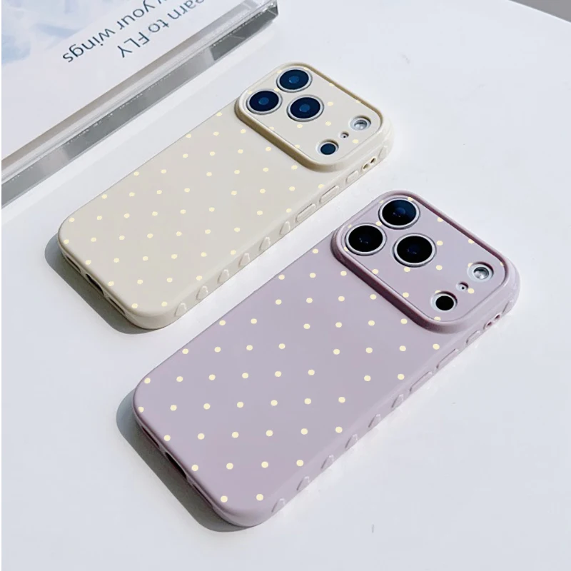Simple Polka Dot Phone Case For iPhone 17 Pro 16 Plus 15 pro 14 13 Pro Max 12 11 Heart Side Shockproof Soft TPU Cute Girly Cover
