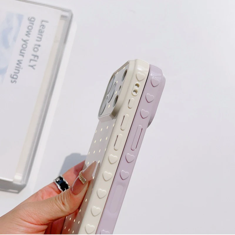 Simple Polka Dot Phone Case For iPhone 17 Pro 16 Plus 15 pro 14 13 Pro Max 12 11 Heart Side Shockproof Soft TPU Cute Girly Cover