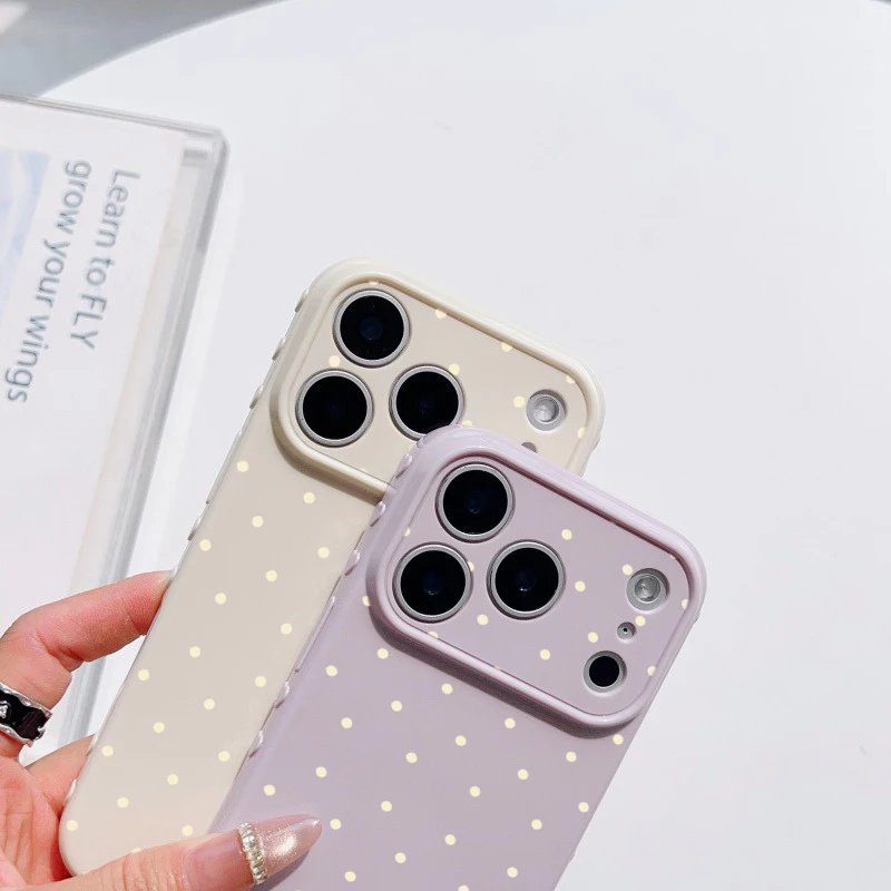 Simple Polka Dot Phone Case For iPhone 17 Pro 16 Plus 15 pro 14 13 Pro Max 12 11 Heart Side Shockproof Soft TPU Cute Girly Cover