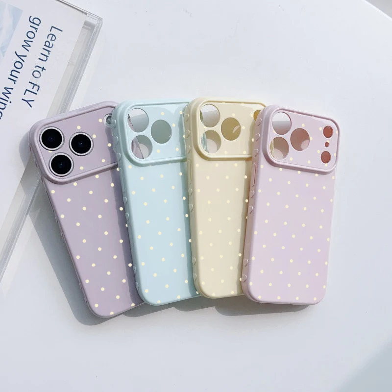 Simple Polka Dot Phone Case For iPhone 17 Pro 16 Plus 15 pro 14 13 Pro Max 12 11 Heart Side Shockproof Soft TPU Cute Girly Cover