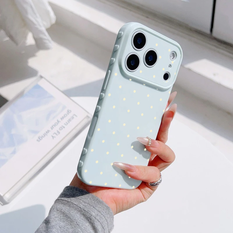 Simple Polka Dot Phone Case For iPhone 17 Pro 16 Plus 15 pro 14 13 Pro Max 12 11 Heart Side Shockproof Soft TPU Cute Girly Cover