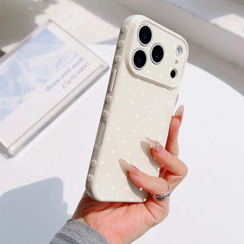 Simple Polka Dot Phone Case For iPhone 17 Pro 16 Plus 15 pro 14 13 Pro Max 12 11 Heart Side Shockproof Soft TPU Cute Girly Cover