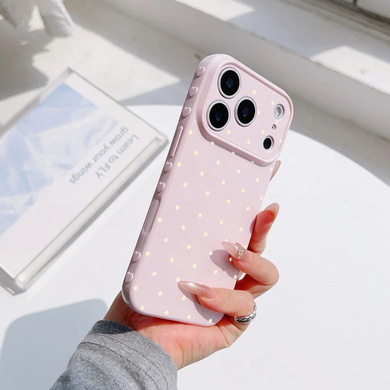 Simple Polka Dot Phone Case For iPhone 17 Pro 16 Plus 15 pro 14 13 Pro Max 12 11 Heart Side Shockproof Soft TPU Cute Girly Cover