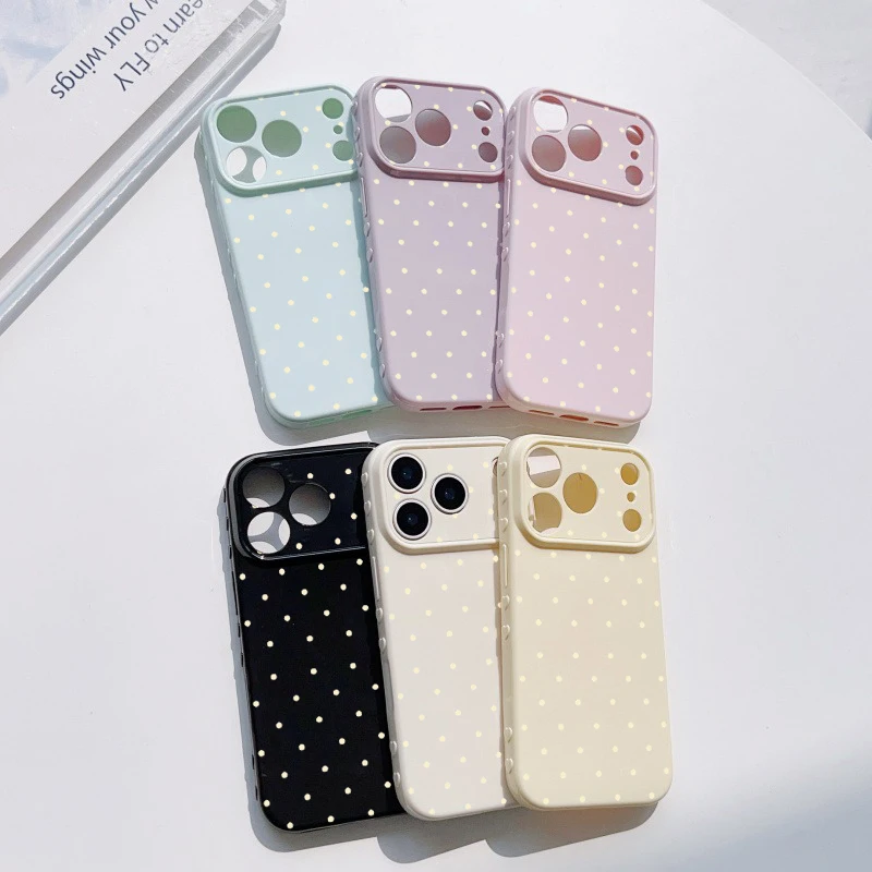 Simple Polka Dot Phone Case For iPhone 17 Pro 16 Plus 15 pro 14 13 Pro Max 12 11 Heart Side Shockproof Soft TPU Cute Girly Cover