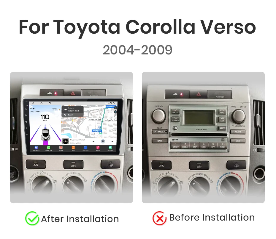 Junsun Qualcomm 8-Core 360 Camera Wireless CarPlay Android Auto Car Radio for Toyota Corolla Verso 2004-2009 GPS
