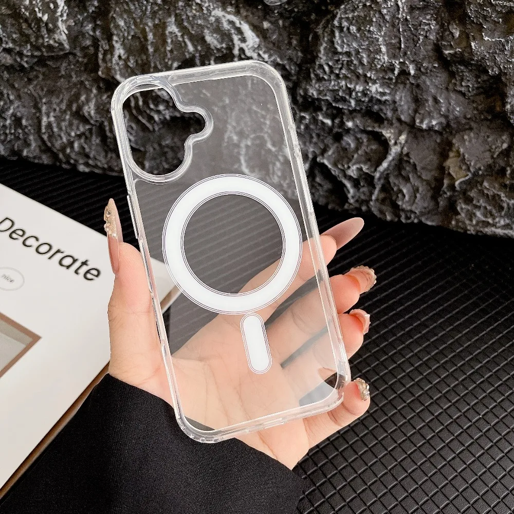 Transparent Original Magnetic Phone Case for Apple IPhone 18 17 16 15 14 Plus 13 12 Mini 11 Pro XS Max for Magsafe Clear Cover