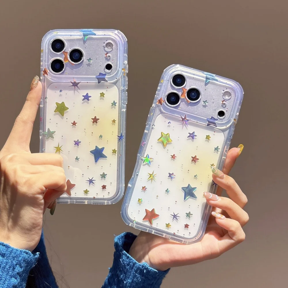 Transparent Gradient Stars Phone Case For iPhone 17 Pro Max 16 15 14 Pro Max 17 Pro Gilded IMD Ultra Thin Shockproof Cover