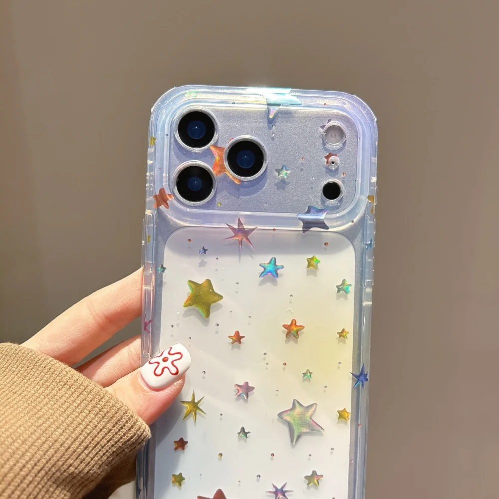 Transparent Gradient Stars Phone Case For iPhone 17 Pro Max 16 15 14 Pro Max 17 Pro Gilded IMD Ultra Thin Shockproof Cover
