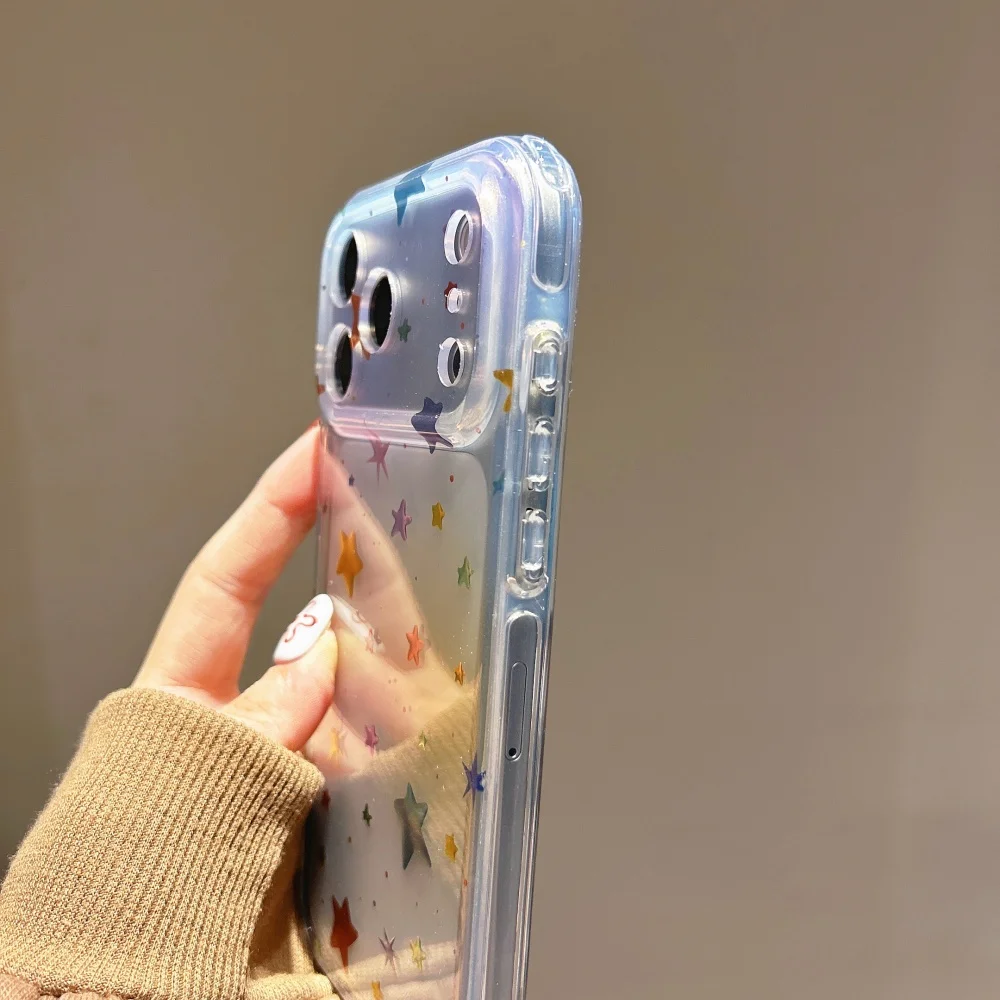 Transparent Gradient Stars Phone Case For iPhone 17 Pro Max 16 15 14 Pro Max 17 Pro Gilded IMD Ultra Thin Shockproof Cover