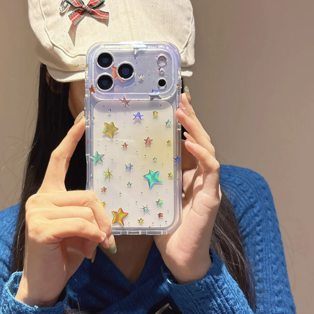 Transparent Gradient Stars Phone Case For iPhone 17 Pro Max 16 15 14 Pro Max 17 Pro Gilded IMD Ultra Thin Shockproof Cover