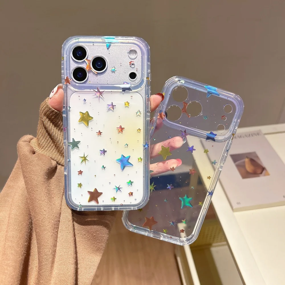 Transparent Gradient Stars Phone Case For iPhone 17 Pro Max 16 15 14 Pro Max 17 Pro Gilded IMD Ultra Thin Shockproof Cover