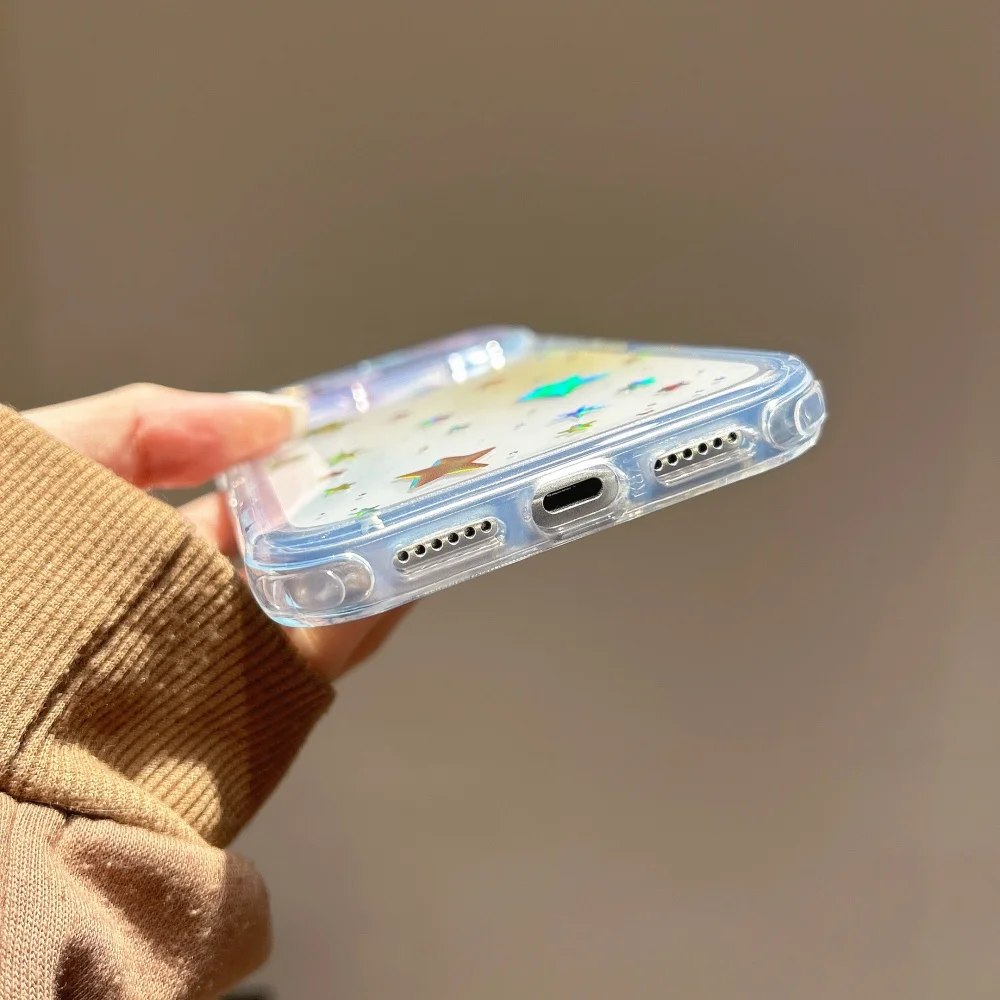 Transparent Gradient Stars Phone Case For iPhone 17 Pro Max 16 15 14 Pro Max 17 Pro Gilded IMD Ultra Thin Shockproof Cover