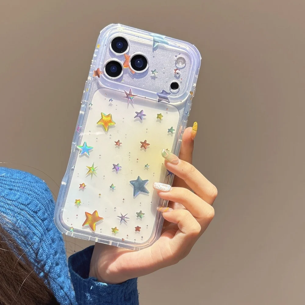 Transparent Gradient Stars Phone Case For iPhone 17 Pro Max 16 15 14 Pro Max 17 Pro Gilded IMD Ultra Thin Shockproof Cover