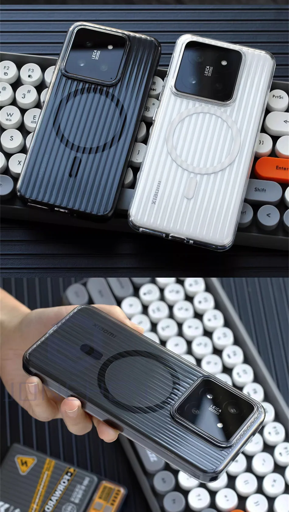 Luxury Corrugated Pattern Magnetic Wireless Matte Case For Magsafe For Xiaomi 13 Pro 14 15 Ultra Redmi K60 K70 Clear Cover