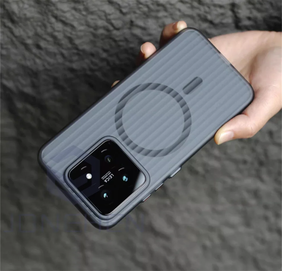 Luxury Corrugated Pattern Magnetic Wireless Matte Case For Magsafe For Xiaomi 13 Pro 14 15 Ultra Redmi K60 K70 Clear Cover