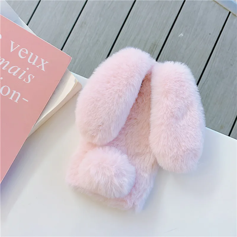 Soft Plush Phone Case for Samsung Galaxy S24 S23 S22 Ultra S21 S20 Fe S10 S9 S8 Note 20 Furry Rabbit Bunny Warm Furd Hair Cover