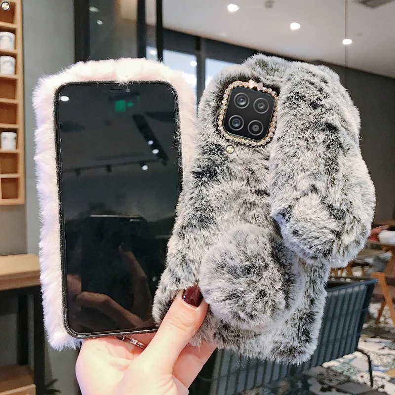 Soft Plush Phone Case for Samsung Galaxy S24 S23 S22 Ultra S21 S20 Fe S10 S9 S8 Note 20 Furry Rabbit Bunny Warm Furd Hair Cover