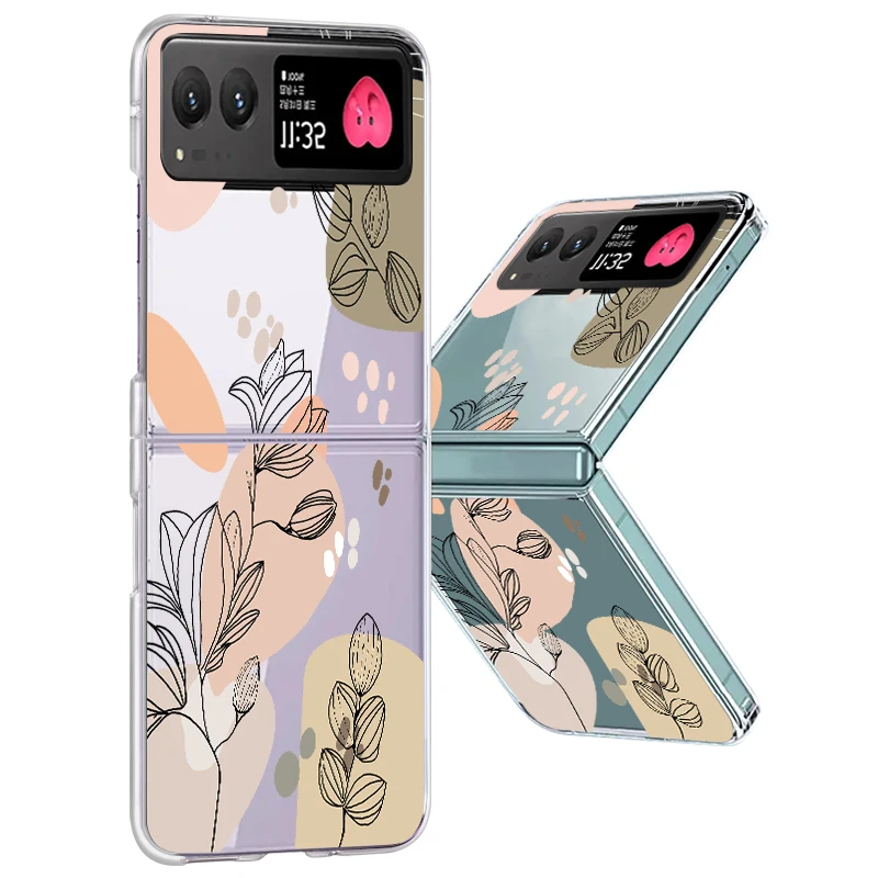 Flowers Pattern Transparent Folding Case For Motorola Razr 70 60 40 50 Ultra Razr70 Razr60 Razr50 Shockproof Hard PC Phone Cover