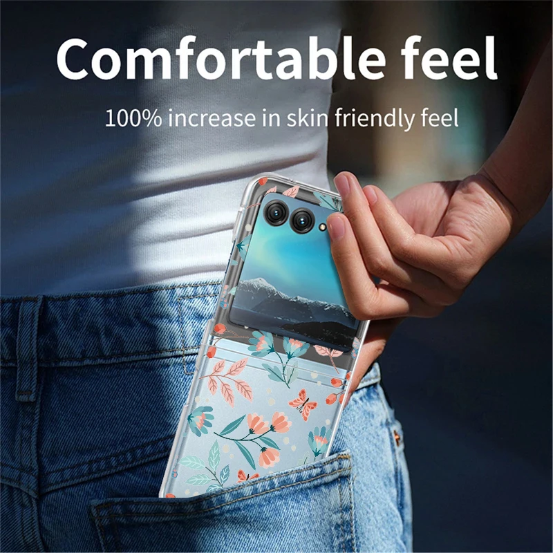 Flowers Pattern Transparent Folding Case For Motorola Razr 70 60 40 50 Ultra Razr70 Razr60 Razr50 Shockproof Hard PC Phone Cover
