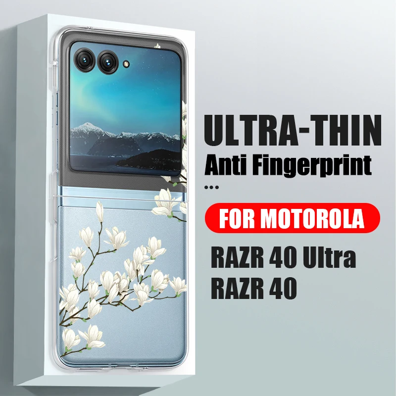 Flowers Pattern Transparent Folding Case For Motorola Razr 70 60 40 50 Ultra Razr70 Razr60 Razr50 Shockproof Hard PC Phone Cover