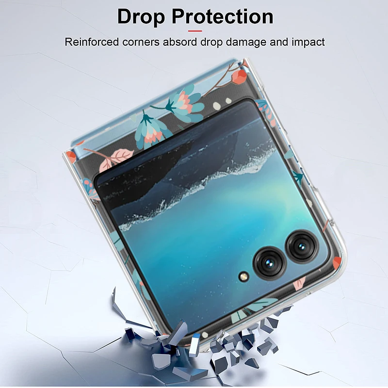 Flowers Pattern Transparent Folding Case For Motorola Razr 70 60 40 50 Ultra Razr70 Razr60 Razr50 Shockproof Hard PC Phone Cover