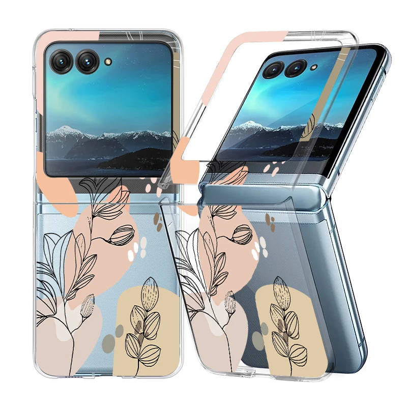 Flowers Pattern Transparent Folding Case For Motorola Razr 70 60 40 50 Ultra Razr70 Razr60 Razr50 Shockproof Hard PC Phone Cover