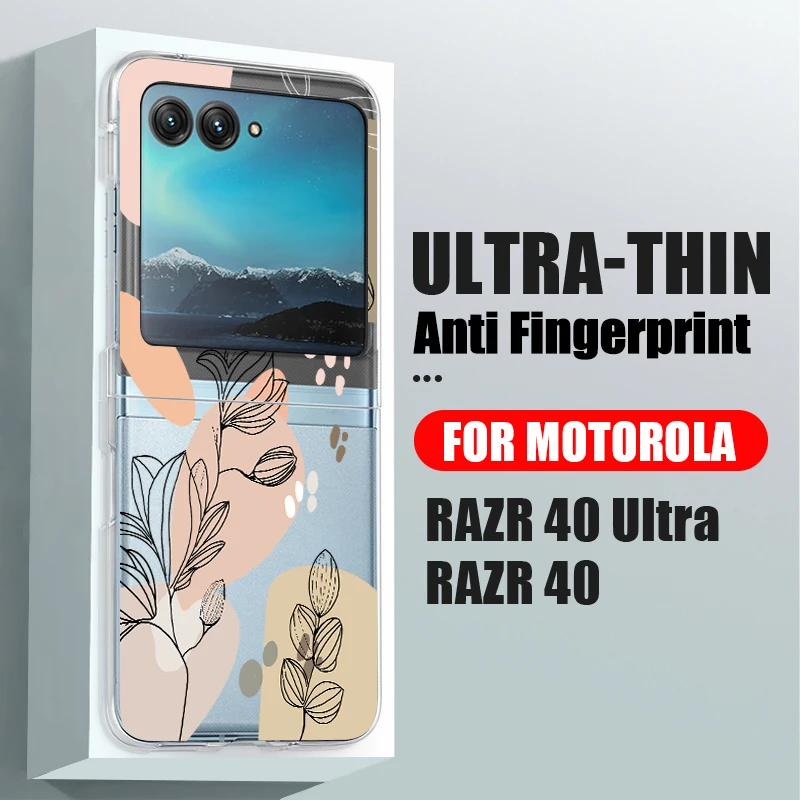 Flowers Pattern Transparent Folding Case For Motorola Razr 70 60 40 50 Ultra Razr70 Razr60 Razr50 Shockproof Hard PC Phone Cover