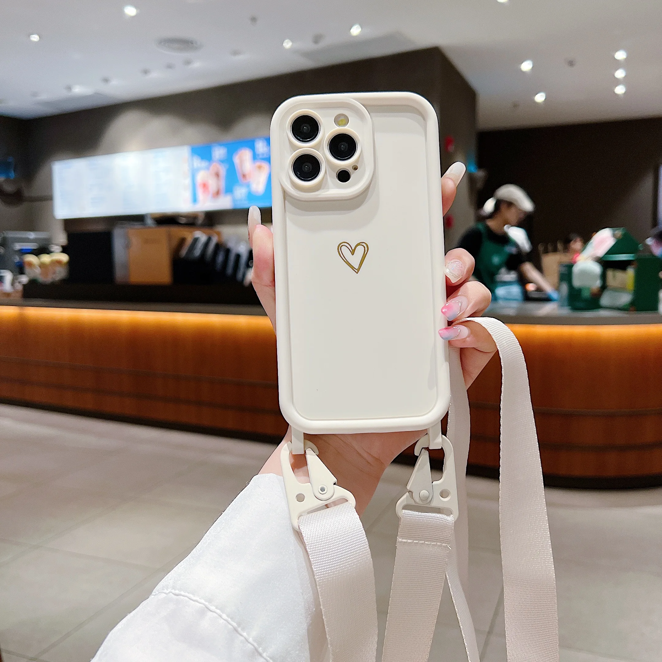 Luxury Crossbody Lanyard Cord Rope Cute Love Heart Soft Case For iPhone 17 16 15 14 Pro Max 13 12 11 X 7 8 Plus Shockproof Cover