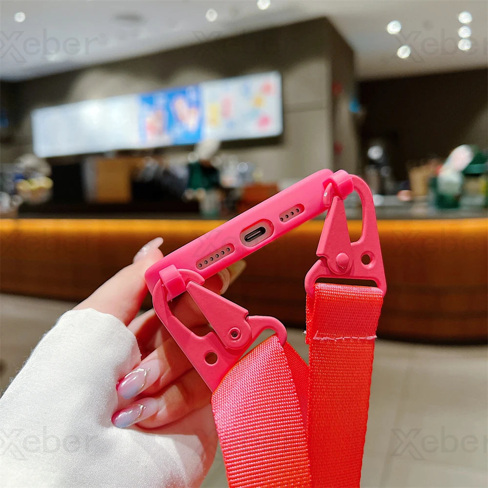 Luxury Crossbody Lanyard Cord Rope Cute Love Heart Soft Case For iPhone 17 16 15 14 Pro Max 13 12 11 X 7 8 Plus Shockproof Cover