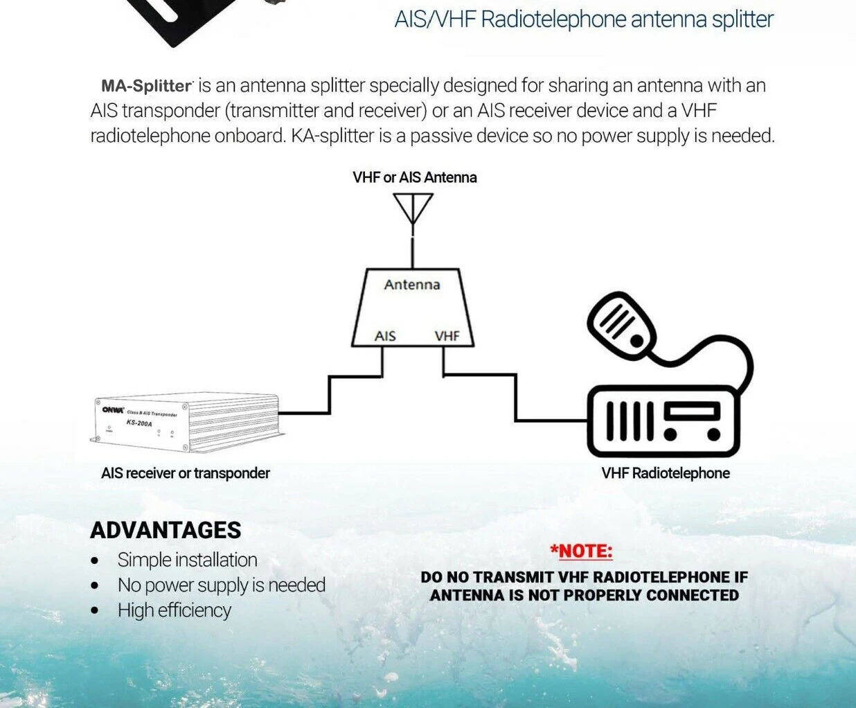 PLOSON PL-SU2 AIS VHF 2 Ways Antennas Power Splitter 136-174MHz 100W VHF AIS Antenna Splitter Divider for Ship Marine System
